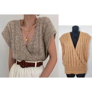 Christian Dior Vintage Sweater Wrap Front Vest Sleeveless Peach Wool Blend Sz M